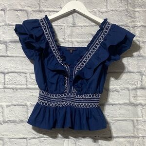 Skies Are Blue Navy Ruffled Blouse